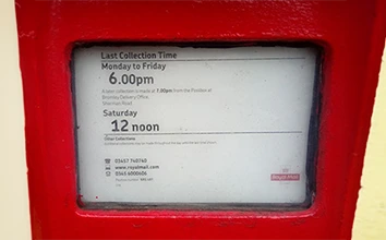 Bromley High Street Postbox Collection Time