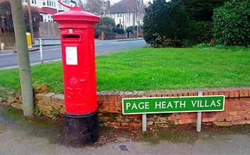 Postbox Collection Time Bromley Corner Page Heath Villas and Page Heath Lane