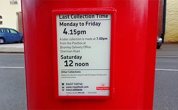 Postbox Collection Time Wendover Road and Langdon Road Corner Bromley